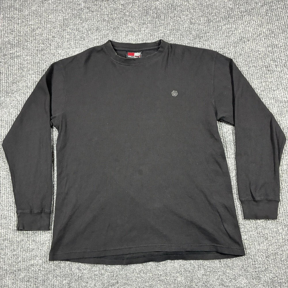Vintage Y2K Southpole Thermal Long Sleeve Shirt L Black Waffle Knit Streetwear